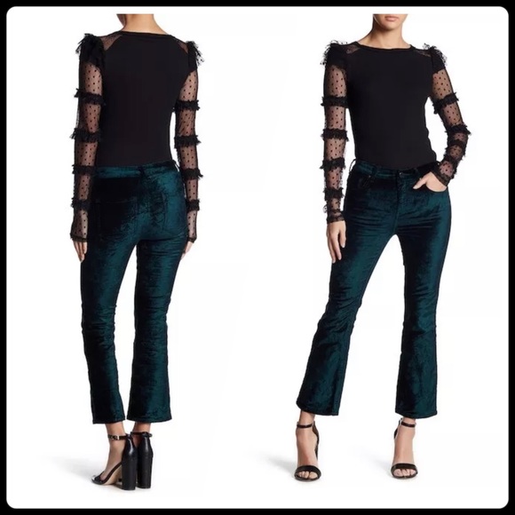 Free People green velvet cropped pants - Picture 4 of 8